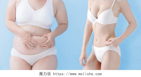 超重的胖女人和苗条的女人摄影图瘦身对比美容减肥瘦身美容瘦身